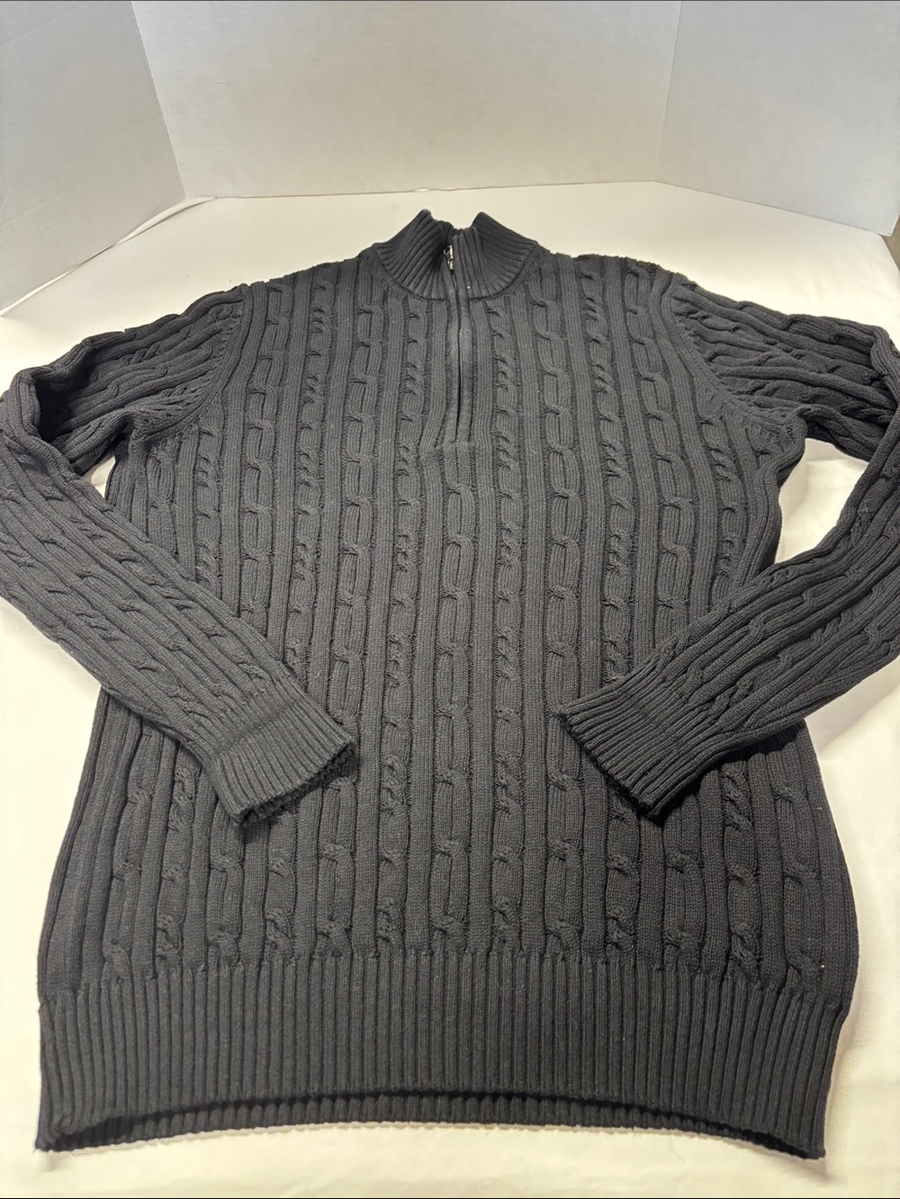 Men's Black 100% Cotton Cable Knit Half-Zip Sweater